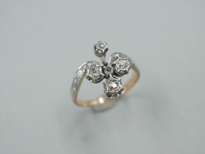 null Clover ring in 18k yellow and white gold set with old cut and rose cut diamonds....
