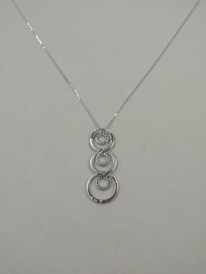 null Necklace in 18k white gold holding a pendant with three circles in fall paved...