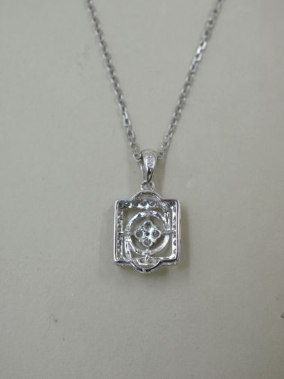 null Necklace in 18k white gold holding a square pendant openwork and paved with...