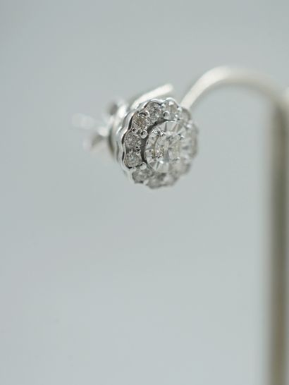 null Pair of 18k white gold flower earrings with a central diamond surrounded by...