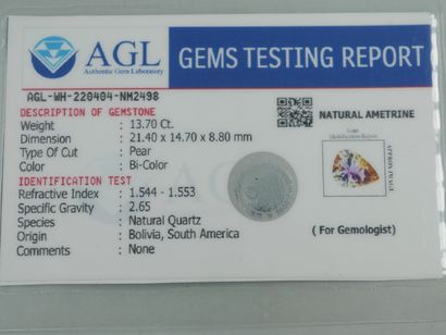 null Ametrine of 14cts approximately. 

Indian AGL certificate