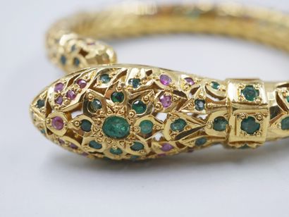 null Bracelet gilded metal openwork representing a snake set with a multitude of...