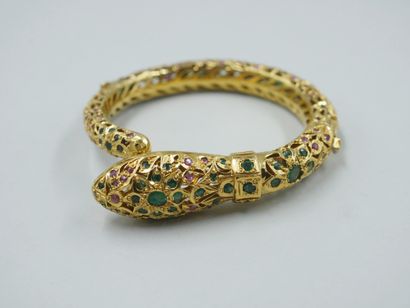 null Bracelet jonc en métal doré ajouré représentant un serpent serti d'une multitude...