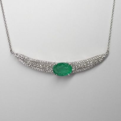 null Necklace made of 18k white gold with an openwork crescent moon, paved with diamonds...