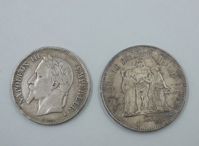 null Lot of two silver coins : Napoleon III 1868; 50frcs coins. 

Weight : 54,5g...
