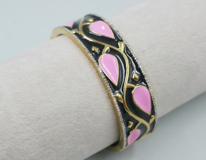 null Vermeil bracelet decorated with enamel with pink foliage branches on a black...