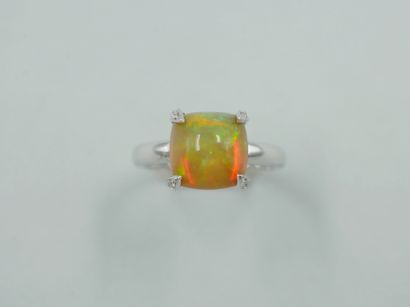 null 18k white gold ring set with a 3cts sugar loaf opal and diamonds. 

PB : 3,70gr....
