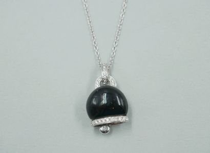 null Pendant Bell in 18k white gold, the central part enamelled black and set with...