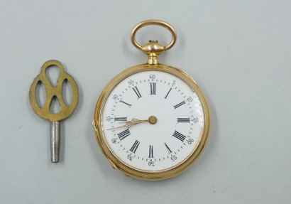 null 
GONDY.C




Pocket watch in 18K yellow gold, circular case, white enamel dial...