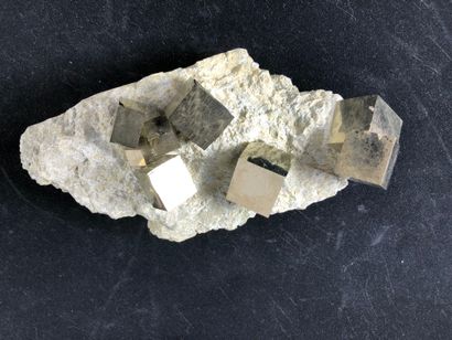 null Pyrite.

Pyrite de fer, plaque de calcaire blanc parsemé de cube de pyrite de...