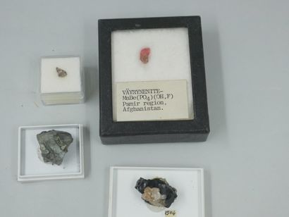 Lot de quatre minéraux comprenants : hafnon...