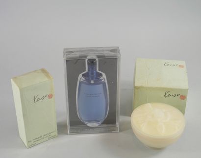 null KENZO

Lot including a spray bottle, EDT 100ml, a perfumed soap 150g and a deodorant...