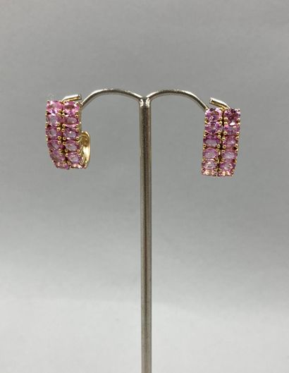 null Pair of 14k gold and vermeil half-shells decorated with a double line of pink...