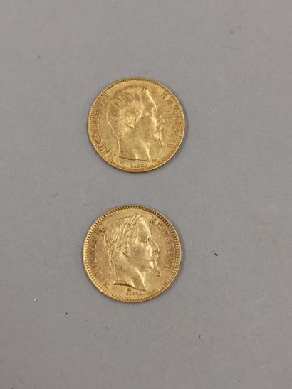 null Deux Napoléons 20 francs or 1864 et 1856. 

Poids : 12,80gr