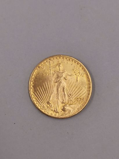 null Pièce en or de 20 dollars " Liberty Head - Eagle " avec devise . 1924. Saint...
