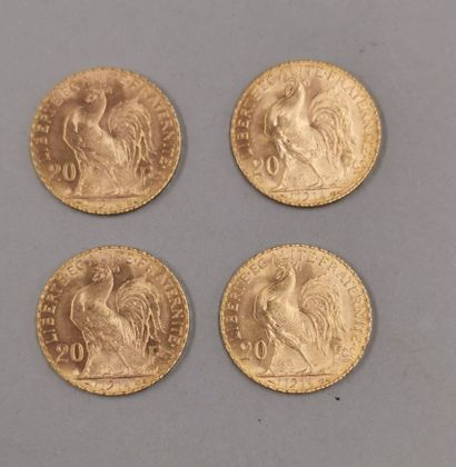 null Lot de 4 pièces de 20 francs or au coq. 1914 

Poids : 25,80gr