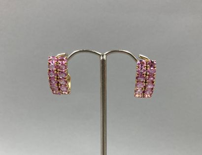 null Pair of 14k gold and vermeil half-shells decorated with a double line of pink...