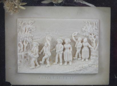 null Lot including: 

- A frame featuring children "returning from a party". 

12...