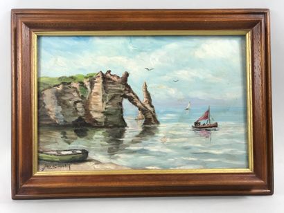 null Jane MIEV-SCHAMBER (20th century)

Pond with a boat ; View of Etretat ; Saint-Honorat...