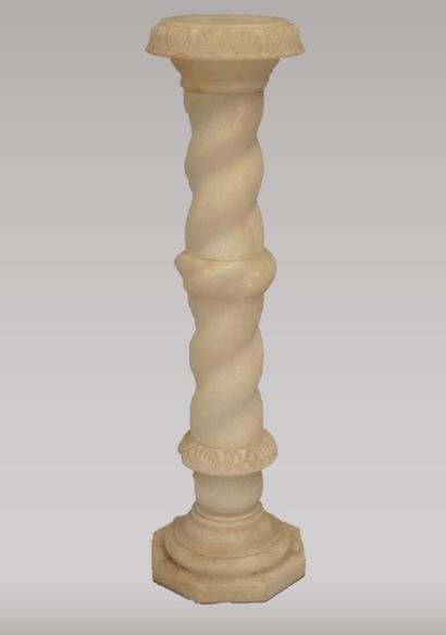 null Salomonic column illuminated alabaster with leafy rings, octagonal base with...