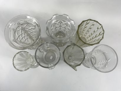 null Lot of seven cut glass vases, some with diamond point decoration, one with ear...