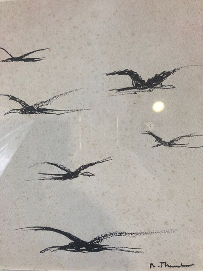 null École française XXè 

"Les oiseaux." 

Encre sur papier encadrée sous verre...