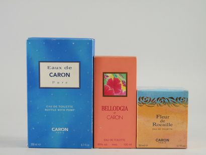 CARON

Lot including two glass bottles of...