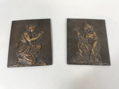 null Pair of bronze plaques representing the muses of poetry and music, Calliope...