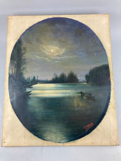 null CH. FRANART(?)

"Landscape in the moonlight". 

Oil on canvas dated 1915 and...