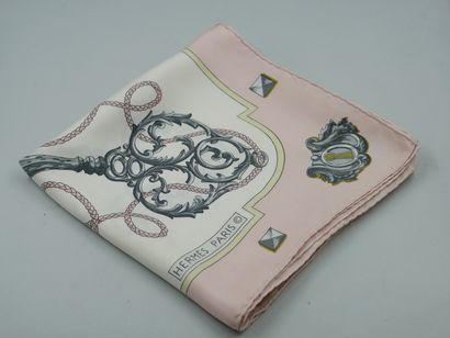null HERMES Paris. 

Silk square "Les clefs" with light beige background, pale pink...