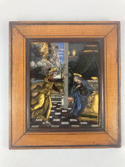 null "The Annunciation"

Eglomerated glass framed in the Renaissance style

XIXth...