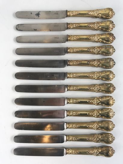 null LEBRUN. 

Série de 12 couteaux à dessert 

Lame en acier signée Lebrun à Paris...