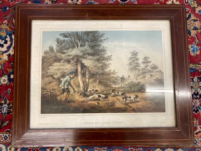 null According to F.Crenier. 

"Hunting with hounds"

Framed color engraving.

37x49cm...