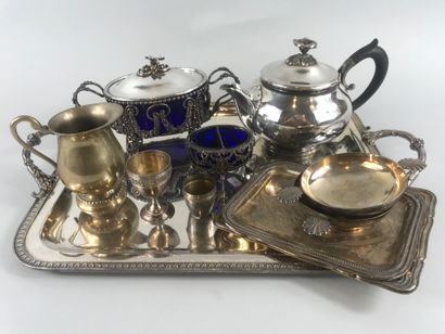 null Tea service in silver plated metal including a teapot signed CHRISTOFLE with...