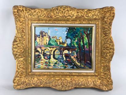 null French school, 20th century

View of the Quays of Paris

Oil on panel, monogrammed...