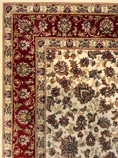 null Modern Turkish carpet with three borders centered on a semi of lotus flowers...