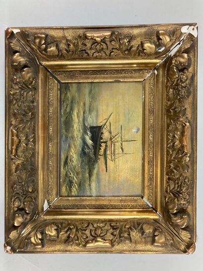 null School of the XIXth century

"Marine"

Oil on panel in a large gilded stuccoed...