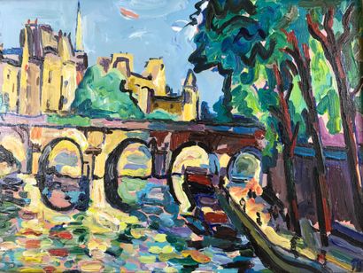 null French school, 20th century

View of the Quays of Paris

Oil on panel, monogrammed...