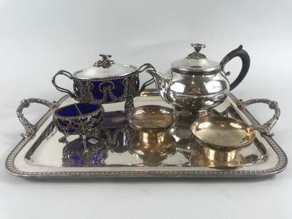null Tea service in silver plated metal including a teapot signed CHRISTOFLE with...