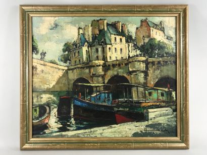 null French school, 20th century

View of a barge

Oil on canvas, signed lower right....