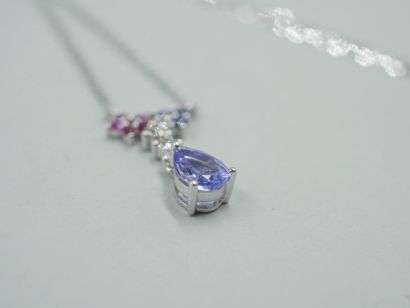 null Necklace in 18k white gold with a pear-cut tanzanite of 0.80cts decorated with...