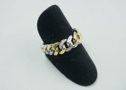 null Bague souple à maille gourmette en or jaune et blanc 18k, les mailles en or...