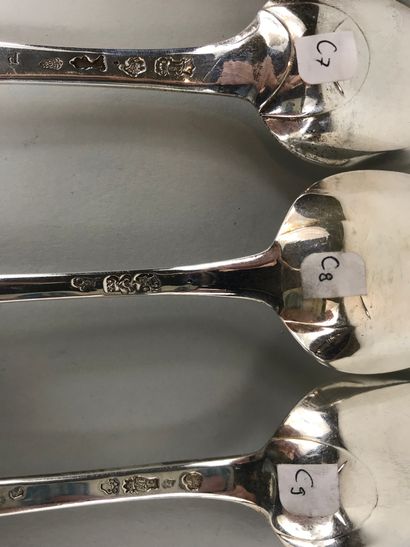 null Set of silver cutlery, baguette pattern. Punches XVIIIth century. Figured and...