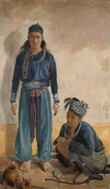  Georges DREYFUS dit GEO-MICHEL (1883-1985) Les Méos, Haut-Laos, 1935 Huile sur toile....
