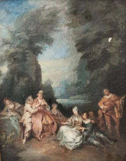  École française du XVIIIe siècle Scènes galantes Huile sur toile 40,5 x 33 cm (Craquelures...