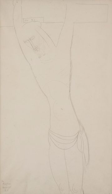  Amedeo MODIGLIANI (1884-1920) 
Christ en croix 
Crayon noir sur papier, portant...