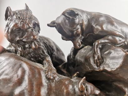  Pierre-Jules MÈNE (1810-1879) 
Les chiens à la chasse 
Epreuve en bronze à patine...