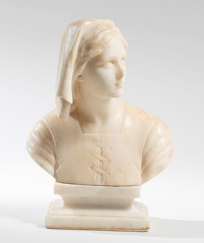  Giovanni Pinotti CIPRIANI (XIX-XX) 
Jeune femme à la coiffe 
Epreuve en marbre blanc...