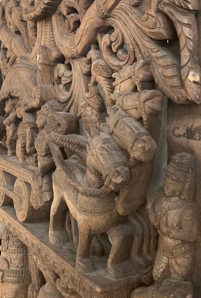 null Wooden temple door representing deities. 

Height: 180 x 70 cm