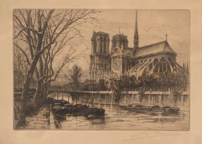 null Lots including : 

- Two views of Paris: the Pont-Neuf and Notre-Dame. Bearing...